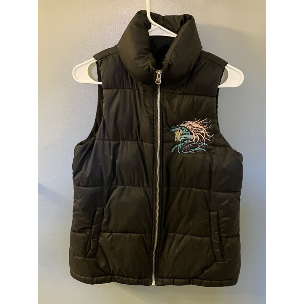 Old Navy Puffer Vest Black with Embroidered Horse Size XS